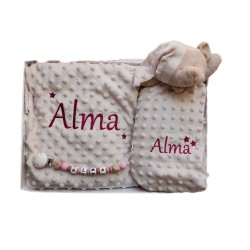 Canastilla bebé personalizada Manta + Dou-dou + Chupetero